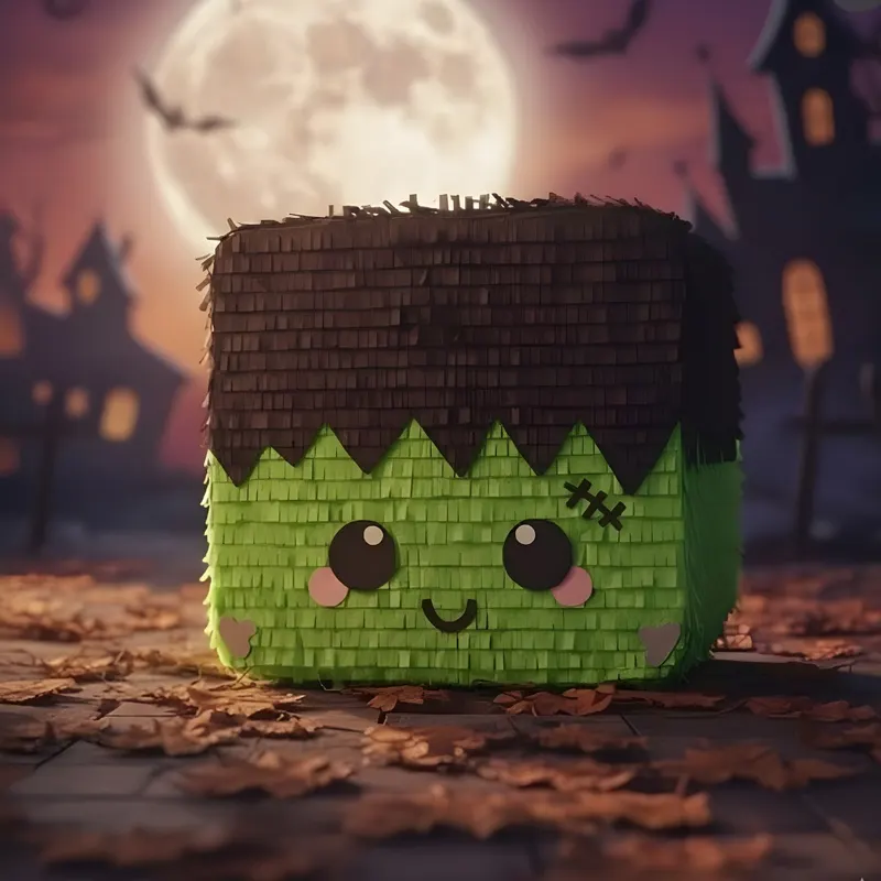 Piñata de Frankenstein verde con cabello negro