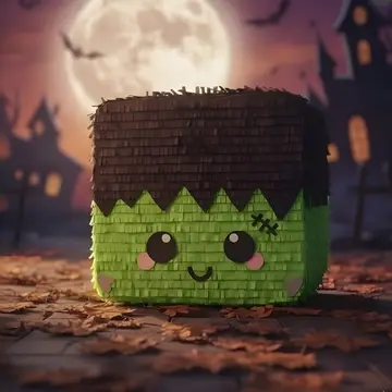 Piñata de Frankenstein verde con cabello negro
