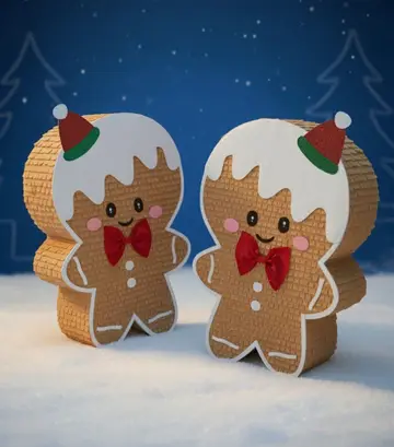 Dos piñatas de galleta de jengibre con gorro navideño