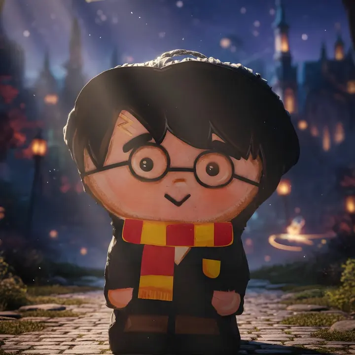 Piñata de Harry Potter con bufanda y lentes