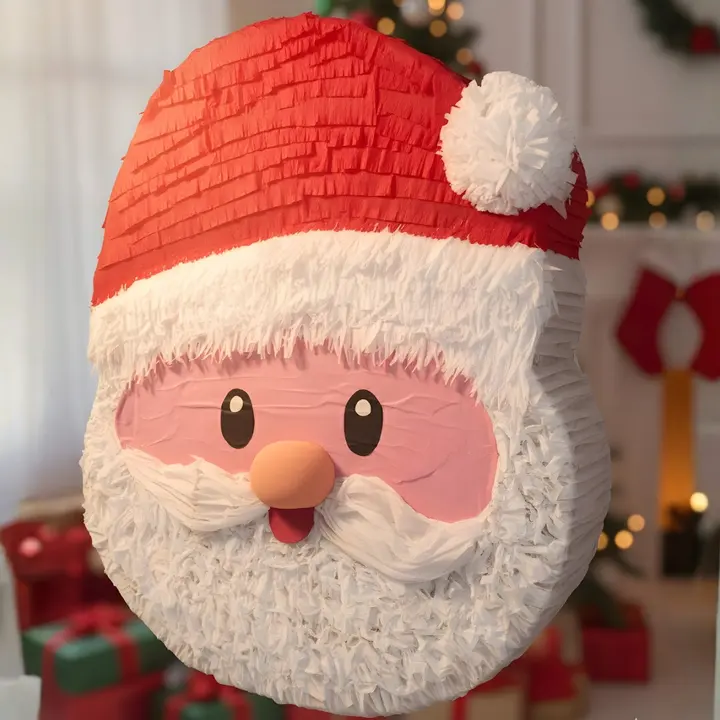 Piñata de Santa Claus con gorro rojo y barba de papel