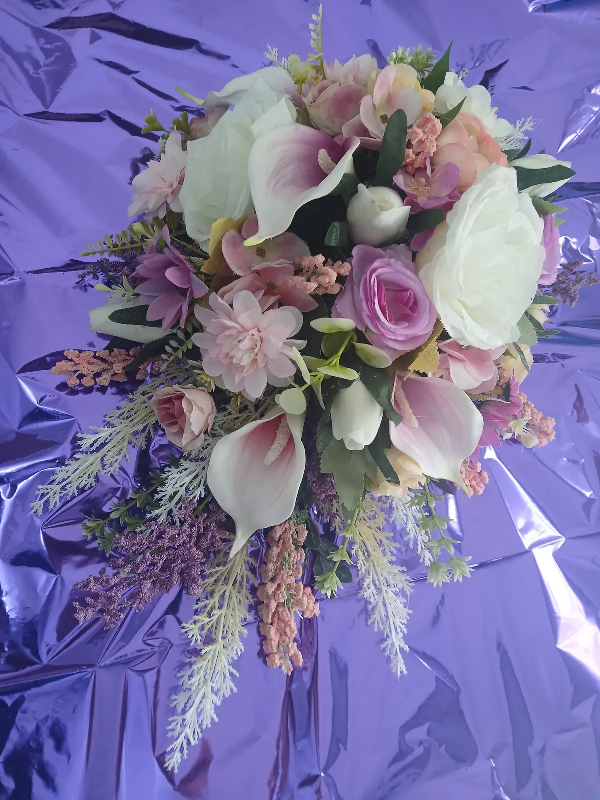 Lilac and white cascading headpiece